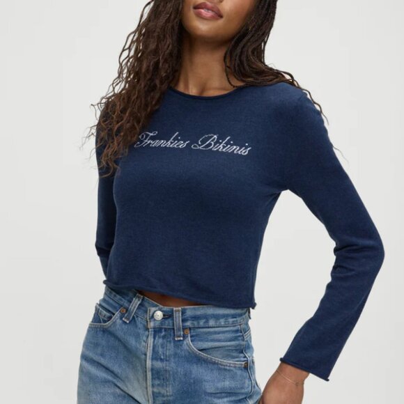 NWT FRANKIES BIKINIS Kennedy Cotton Knit Sweater, Deep Sea Blue, size XS - Picture 1 of 4